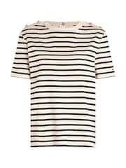 Tommy Hilfiger Nude Regular Fit Stripe Crew Neck Short Sleeved 100% Cotton T-Shirt - Image 5 of 5