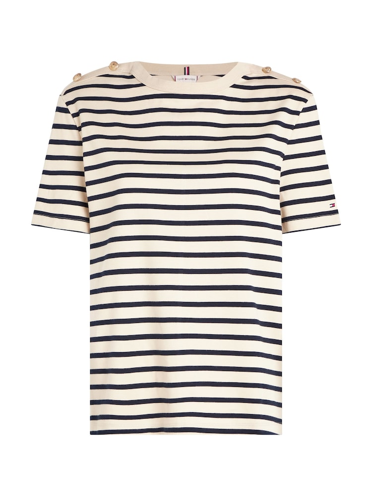 Tommy Hilfiger Nude Regular Fit Stripe Crew Neck Short Sleeved 100% Cotton T-Shirt - Image 5 of 5
