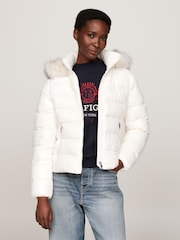 Tommy Hilfiger Tyra Gloss Down White Jacket With Faux Fur - Image 1 of 5