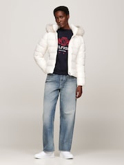 Tommy Hilfiger Tyra Gloss Down White Jacket With Faux Fur - Image 2 of 5