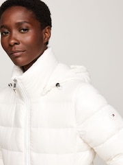 Tommy Hilfiger Tyra Gloss Down White Jacket With Faux Fur - Image 4 of 5