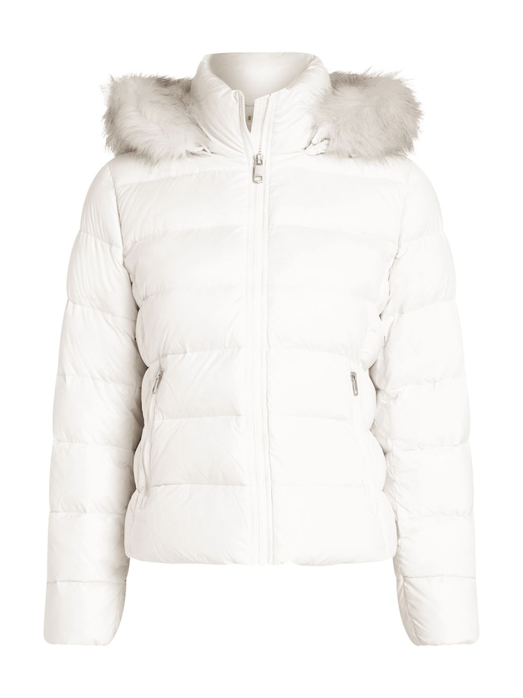 Tommy Hilfiger Tyra Gloss Down White Jacket With Faux Fur - Image 5 of 5