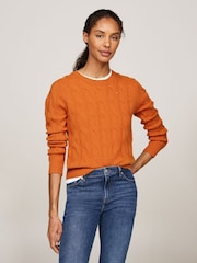 Tommy Hilfiger Orange Soft Wool Cable Crew Neck Jumper - Image 1 of 5