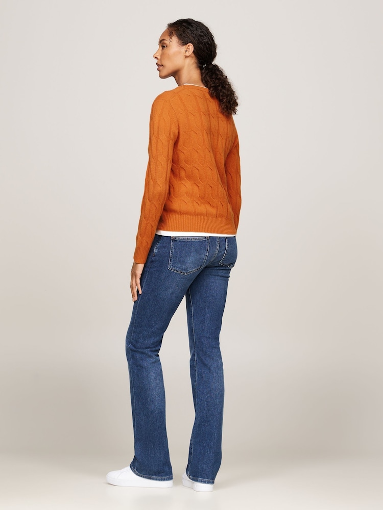 Tommy Hilfiger Orange Soft Wool Cable Crew Neck Jumper - Image 2 of 5