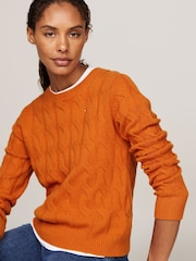 Tommy Hilfiger Orange Soft Wool Cable Crew Neck Jumper - Image 3 of 5