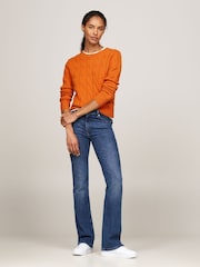 Tommy Hilfiger Orange Soft Wool Cable Crew Neck Jumper - Image 4 of 5
