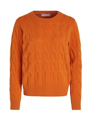 Tommy Hilfiger Orange Soft Wool Cable Crew Neck Jumper - Image 5 of 5
