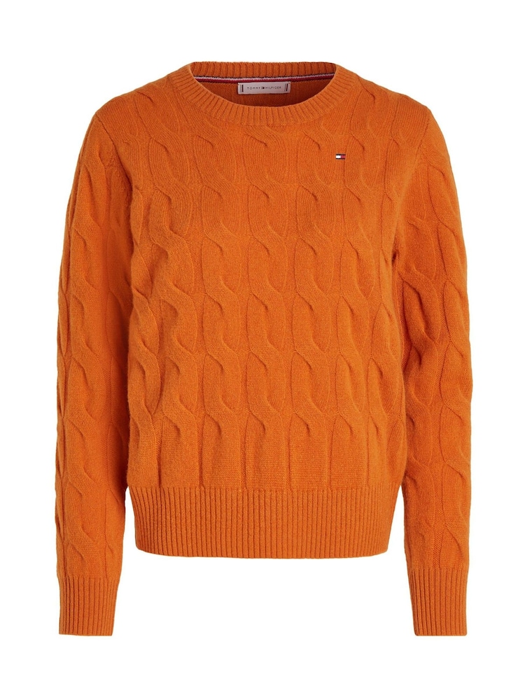 Tommy Hilfiger Orange Soft Wool Cable Crew Neck Jumper - Image 5 of 5
