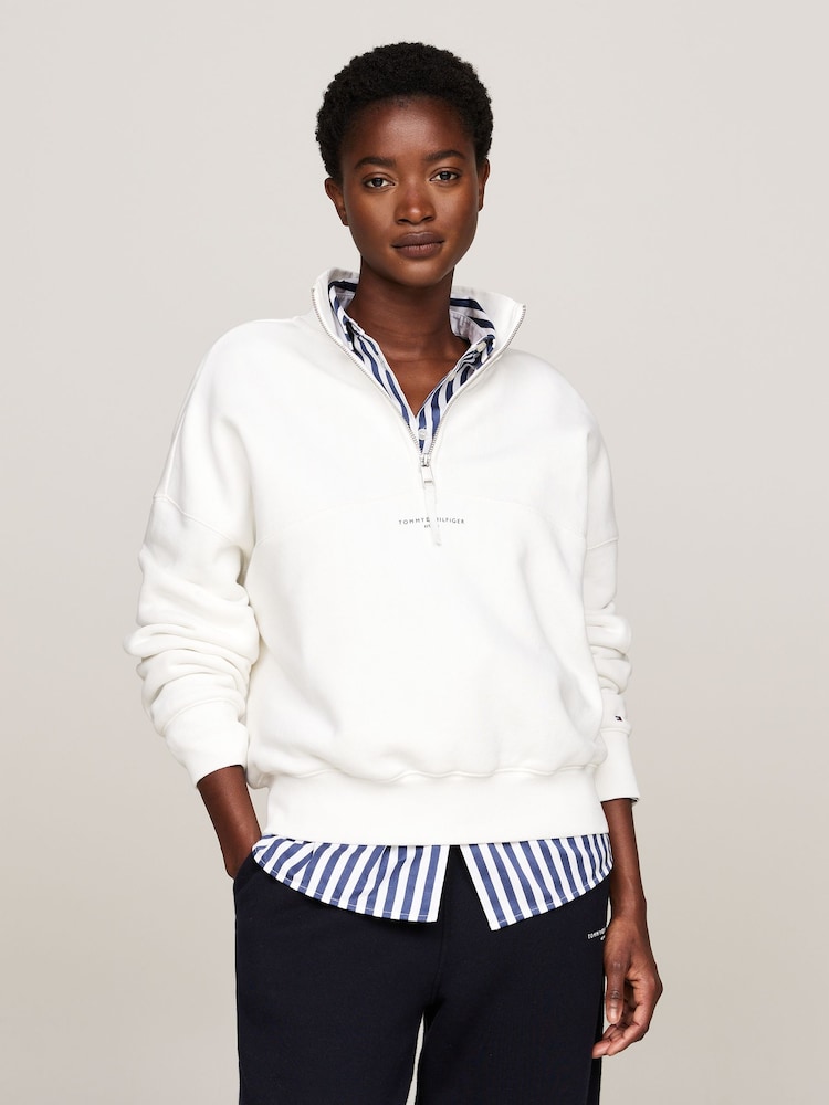 Tommy Hilfiger Natural Regular Fit Mini 1/2 Zip Sweatshirt - Image 1 of 5
