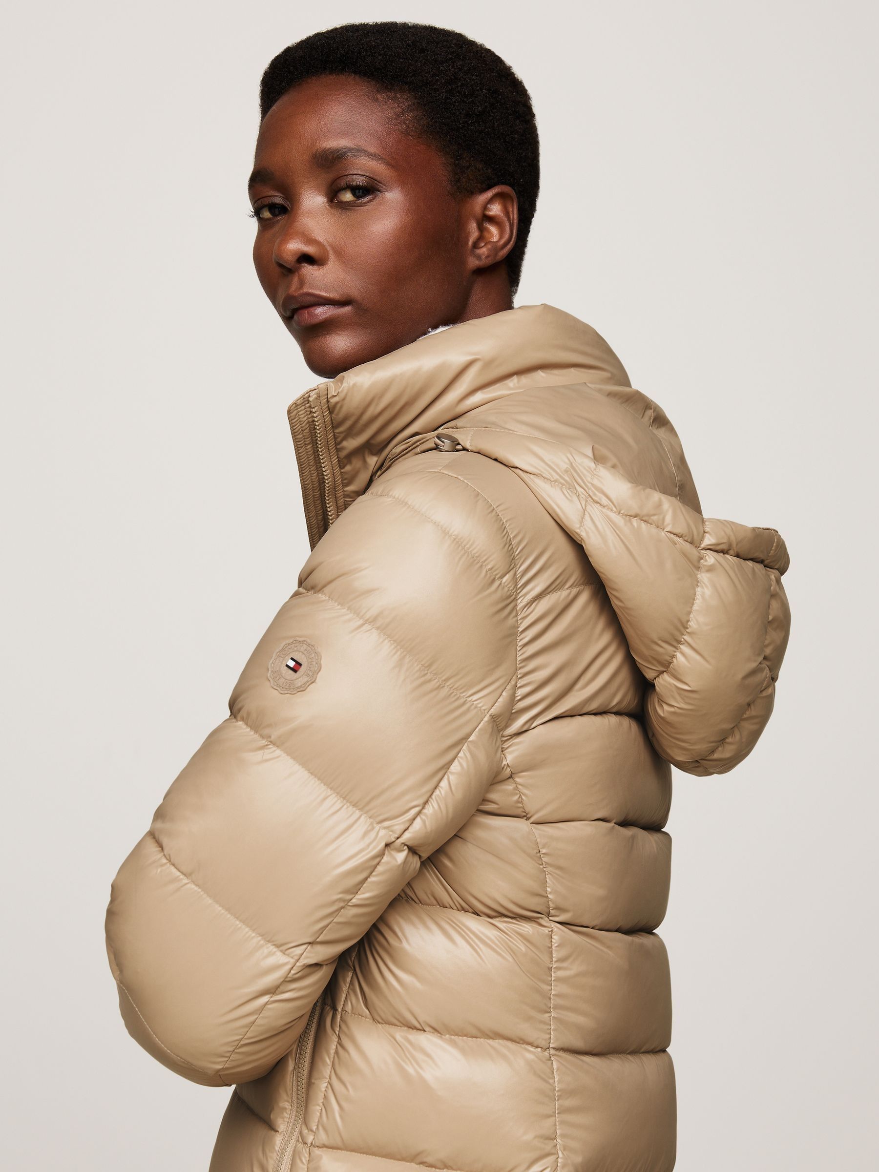 Tommy Hilfiger Brown Tommy Hilfiger Gloss Down Tyra Brown Coat With Faux Fur