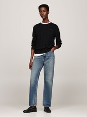 Tommy Hilfiger Black Soft Wool Cable Crew Neck Jumper - Image 2 of 5