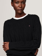 Tommy Hilfiger Black Soft Wool Cable Crew Neck Jumper - Image 3 of 5