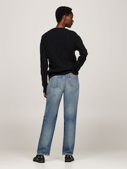 Tommy Hilfiger Black Soft Wool Cable Crew Neck Jumper - Image 4 of 5