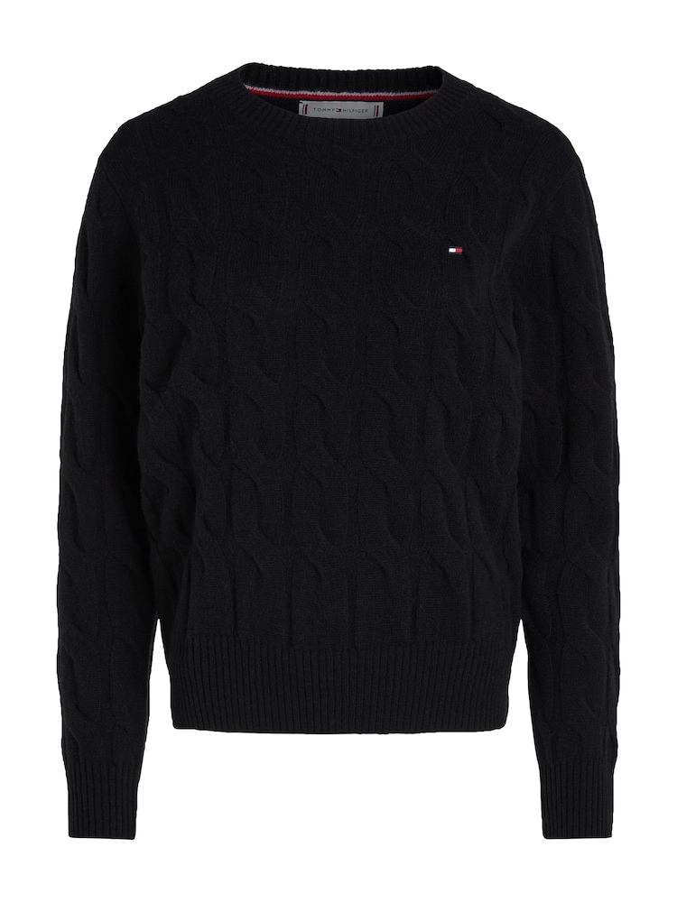Tommy Hilfiger Black Soft Wool Cable Crew Neck Jumper - Image 5 of 5