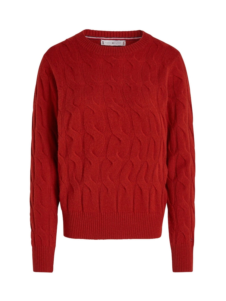Czerwony sweter Tommy Hilfiger z miękkiej wełny i z okrągłym dekoltem - Image 1 of 3