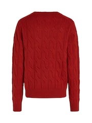 Czerwony sweter Tommy Hilfiger z miękkiej wełny i z okrągłym dekoltem - Image 2 of 3