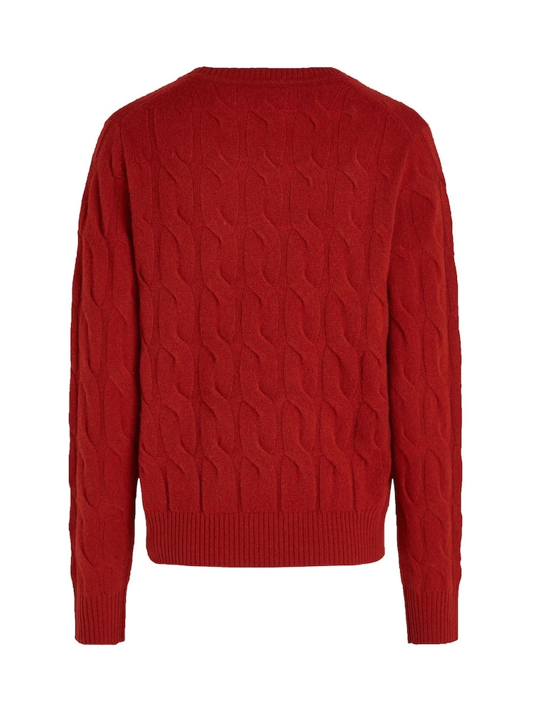Czerwony sweter Tommy Hilfiger z miękkiej wełny i z okrągłym dekoltem - Image 2 of 3