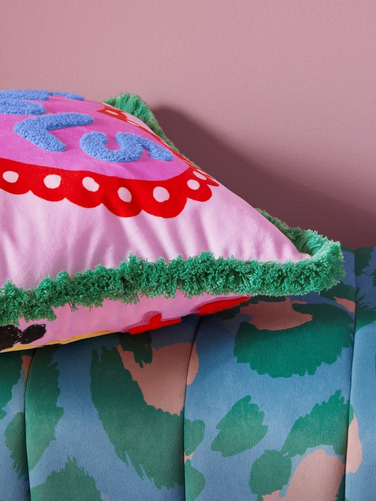 Eleanor Bowmer Who Rules The World Girls Embroidered Fringe Slogan Cushion - Image 3 of 6