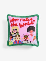 Eleanor Bowmer Who Rules The World Girls Embroidered Fringe Slogan Cushion - Image 4 of 6