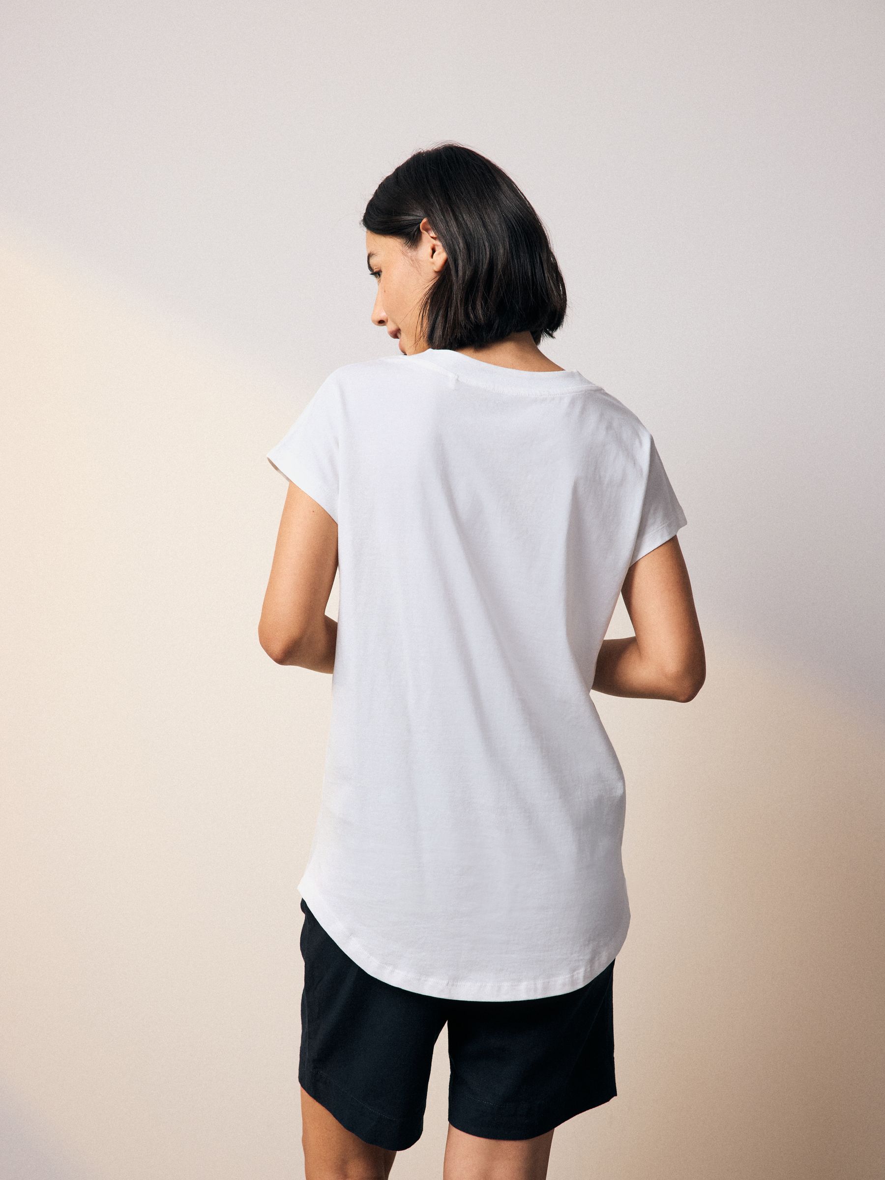 Buy Apricot/Stripe/White 100% Cotton V-Neck Cap Sleeve T