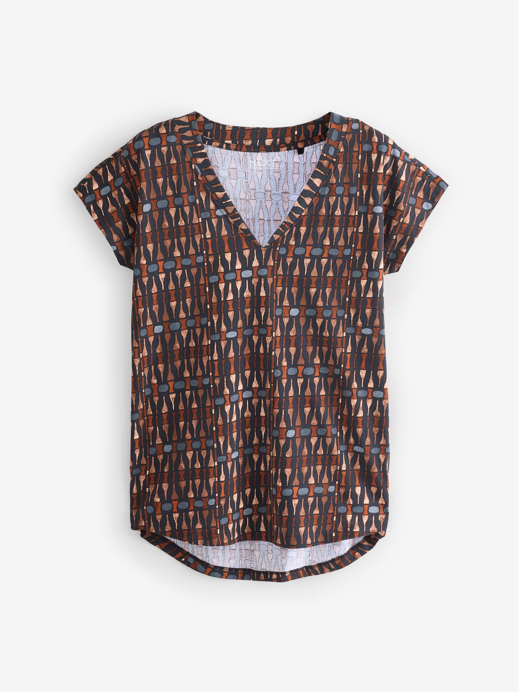 Buy Apricot/Stripe/White 100% Cotton V-Neck Cap Sleeve T