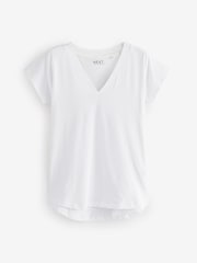 Apricot/Stripe/White 100% Cotton V-Neck Cap Sleeve T-Shirts 3 Pack - Image 6 of 9