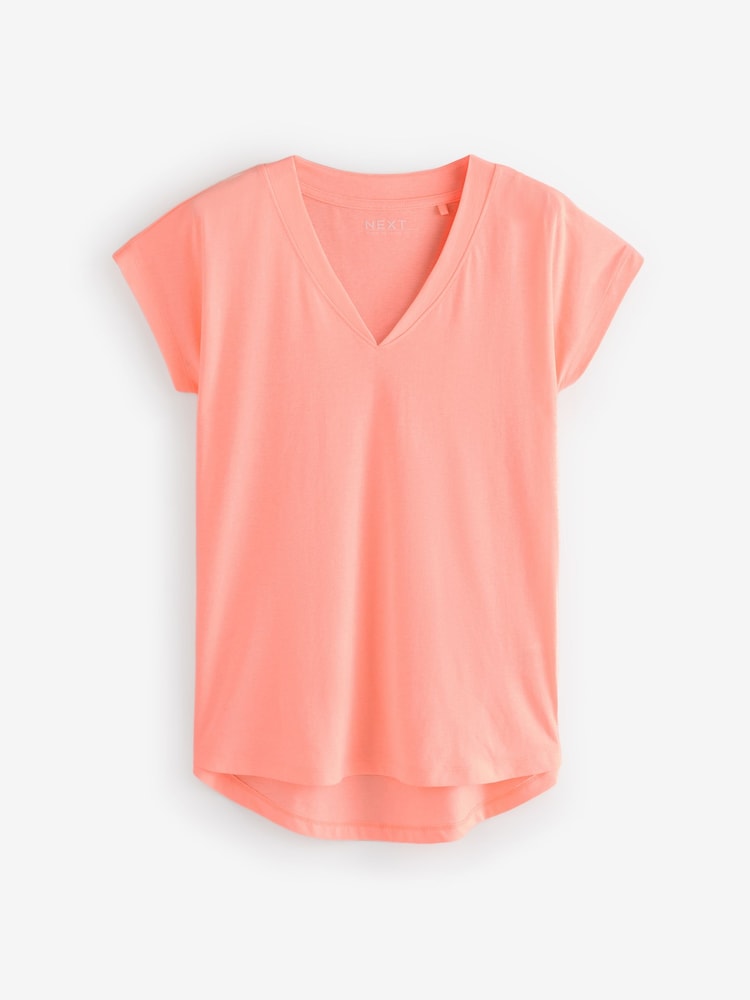 Abrikoos/strepen/wit - 100% Katoenen V-hals T-shirts met korte mouwen 3-pack - Image 7 of 9