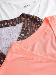 Apricot/Stripe/White 100% Cotton V-Neck Cap Sleeve T-Shirts 3 Pack - Image 8 of 9