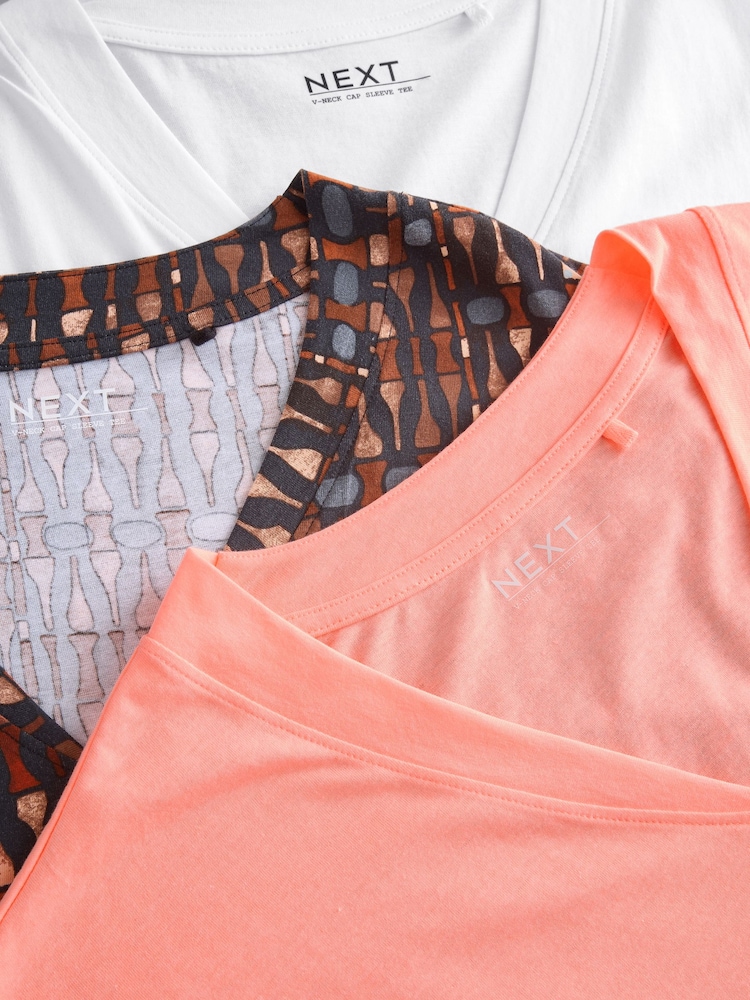 Abrikoos/strepen/wit - 100% Katoenen V-hals T-shirts met korte mouwen 3-pack - Image 8 of 9
