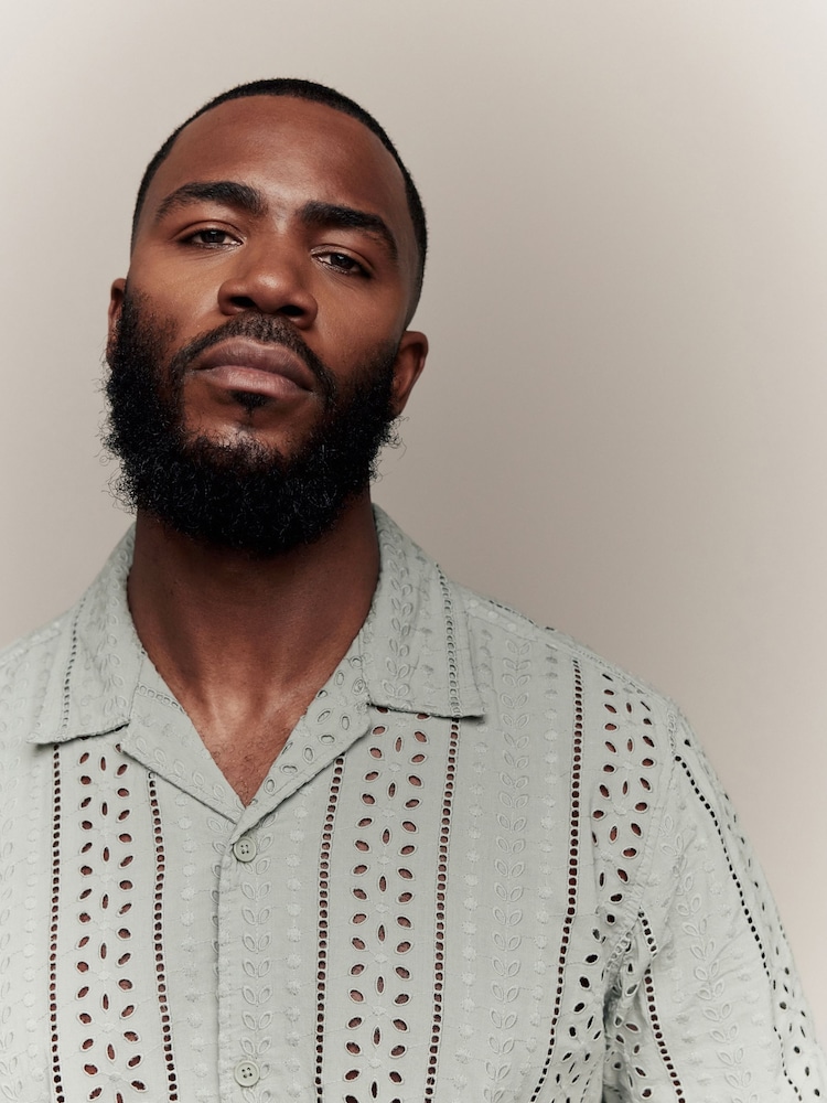 Green 100% Cotton Textured Broderie Short Sleeve Shirt - Image 1 of 5