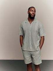 Green 100% Cotton Textured Broderie Short Sleeve Shirt - Image 3 of 5