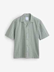 Green 100% Cotton Textured Broderie Short Sleeve Shirt - Image 4 of 5