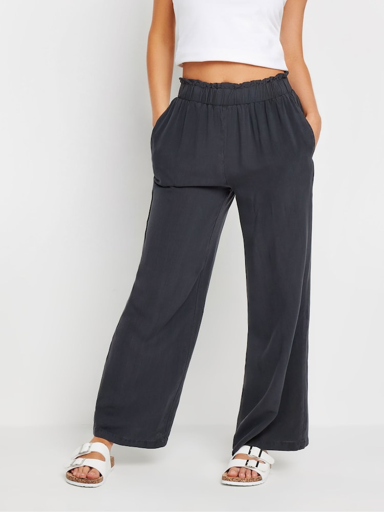 PixieGirl Petite Black Acid Wash Wide Leg 100% Cotton Trousers - Image 2 of 5