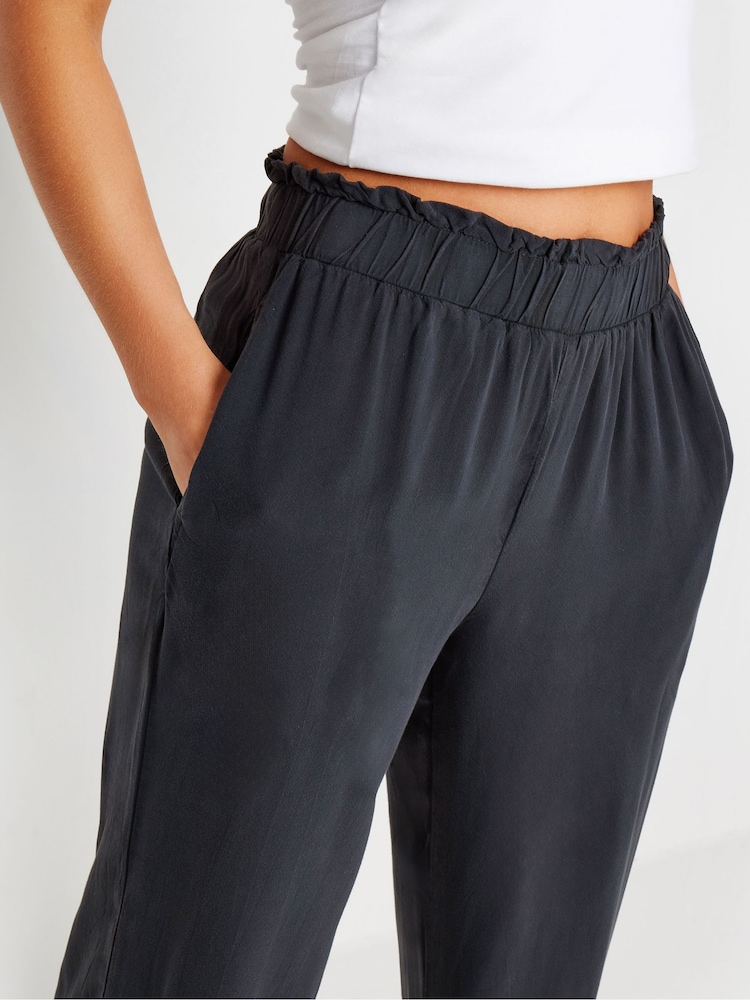 PixieGirl Petite Black Acid Wash Wide Leg 100% Cotton Trousers - Image 4 of 5