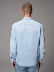 Light Blue 100% Cotton Denim Western Long Sleeve Shirt - Image 3 of 9