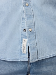 Light Blue 100% Cotton Denim Western Long Sleeve Shirt - Image 6 of 9