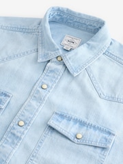 Light Blue 100% Cotton Denim Western Long Sleeve Shirt - Image 8 of 9