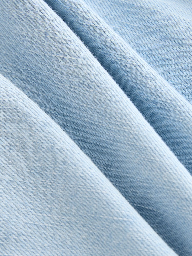 Light Blue 100% Cotton Denim Western Long Sleeve Shirt - Image 9 of 9
