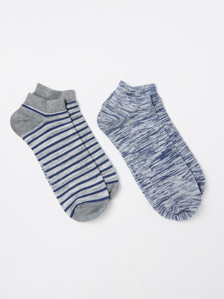 FatFace Grey Striped Trainer Socks 2 Pack - Image 1 of 2