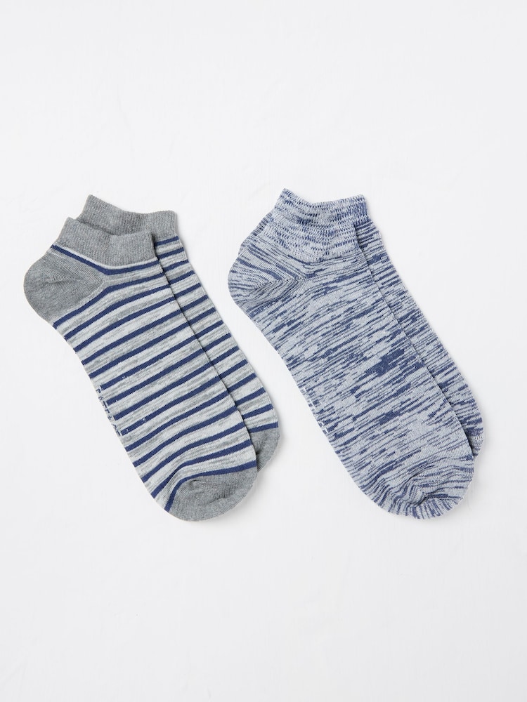 FatFace Grey Striped Trainer Socks 2 Pack - Image 1 of 2 FatFace Grey Striped Trainer Socks 2 Pack - Image 1 of 2