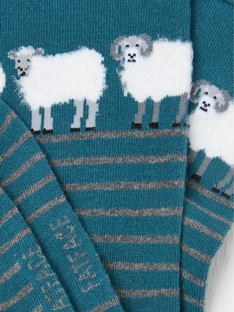 FatFace Teal Blue Fluffy Ram Socks - Image 2 of 2