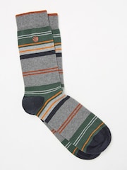 FatFace Grey & Khaki Stripe Men's Striped Socks - Image 1 of 2