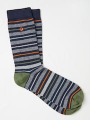 FatFace Navy Blue & Grey Men's Striped Socks - Image 1 of 2