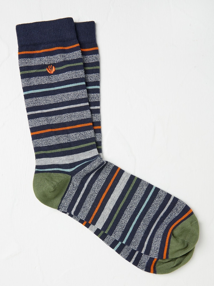 FatFace Navy Blue & Grey Men's Striped Socks - Image 1 of 2
