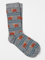 FatFace Grey Highland Cow Stripe Socks - Image 1 of 2