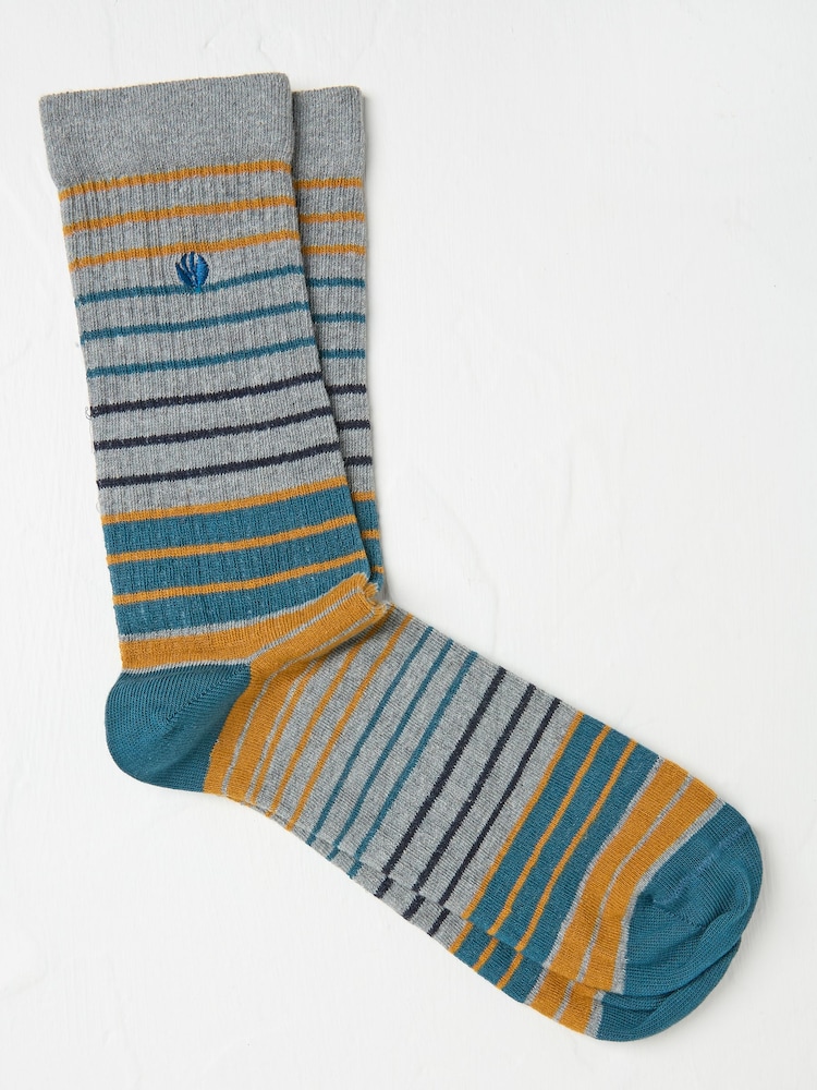 FatFace Grey Men's Striped Ribbed Socks - Image 1 of 2