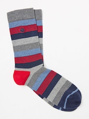 FatFace Grey & Blue Stripe Men's Striped Socks - Image 1 of 2
