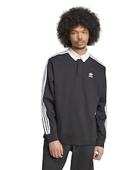adidas Originals Black/White Adicolor Rugby Polo Shirt - Image 1 of 7