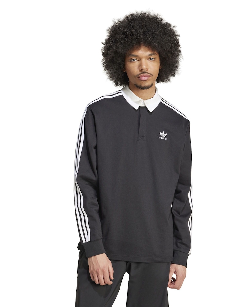 adidas Originals Black/White Adicolor Rugby Polo Shirt - Image 1 of 7