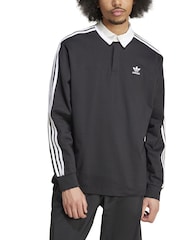 adidas Originals Black/White Adicolor Rugby Polo Shirt - Image 2 of 7